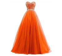 yhfshop Damen Abendkleid lang,Sexy durchsichtiges Top mit U-Boot-Ausschnitt und Perlen besetztes Partykleid,Crimson,30,Orange,36,Damen Abendkleider Lang Ballkleider