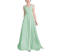 yhfshop Damen Abendkleid Lange,V-Ausschnitt Chiffon Party Abendkleid A Line,Mint Green,42,Damen Kleid Festliche Kleider Brautjungfer