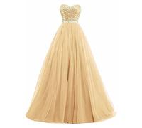 yhfshop Damen Brautjungfernkleider Lang,Sexy durchsichtiges Top mit U-Boot-Ausschnitt und Perlen besetztes Partykleid,Crimson,30,Champagne,40,Formellen Abendkleid Ballkleid