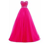 yhfshop Damen Brautjungfernkleider Lang,Sexy durchsichtiges Top mit U-Boot-Ausschnitt und Perlen besetztes Partykleid,Crimson,30,Rose Red,40,Formellen Abendkleid Ballkleid