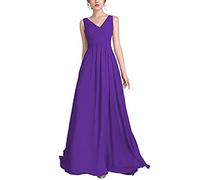 yhfshop Damen Brautjungfernkleider Lang,V-Ausschnitt Chiffon Party Abendkleid A Line,Purple,44,Formellen Abendkleid Ballkleid