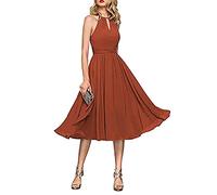 yhfshop Damen Festliche Elegante Abendkleid,Unterhalb des Knies Chiffon-Partykleid in A-Linie,Caramel Colour,US12,Knielang Abschlussball Kleid