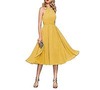 yhfshop Damen Festliche Elegante Abendkleid,Unterhalb des Knies Chiffon-Partykleid in A-Linie,Turmeric F,US2,Knielang Abschlussball Kleid
