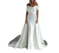 yhfshop Damen Festliche Kleider Maxi Hochzeit,2021 neues weißes Satin Brautkleid-White_46,Damen Abendkleider Lang