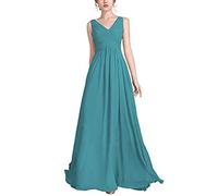 yhfshop Damen Festliche Kleider Maxi Hochzeit,V-Ausschnitt Chiffon Party Abendkleid A Line,Turquoise,46,Damen Abendkleider Lang