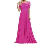 yhfshop Elegant Party Cocktailkleid,Schulter-Kurzarm-Partykleid mit Spitzenapplikationen-Rose Rot_52,Damen Brautjungfernkleider