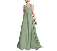 yhfshop Elegant Party Cocktailkleid,V-Ausschnitt Chiffon Party Abendkleid A Line,Gray-Green B,36,Damen Brautjungfernkleider