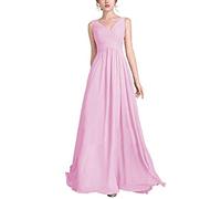 yhfshop Elegant Party Cocktailkleid,V-Ausschnitt Chiffon Party Abendkleid A Line,Pink B,36,Damen Brautjungfernkleider