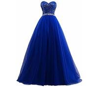 yhfshop Elegant Party Damen Brautjungfernkleider,Sexy durchsichtiges Top mit U-Boot-Ausschnitt und Perlen besetztes Partykleid,Crimson,30,Royal Blue,34,Lange Abendkleid mit