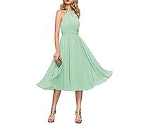 yhfshop Festliche Kleider für Damen Knielang,Unterhalb des Knies Chiffon-Partykleid in A-Linie,Mint Green,US4,Damenkleider Brautjungfernkleider