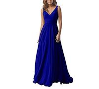 yhfshop Formellen Abendkleid Festkleider,Kleid aus Chiffon mit doppelter Schulter und V-Ausschnitt, A-Linien-Partykleid-Royal Blue_48,Lang Brautjungfer Kleider