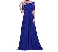 yhfshop Formellen Abendkleid Festkleider,Schulter-Kurzarm-Partykleid mit Spitzenapplikationen-Königsblau_54,Lang Brautjungfer Kleider