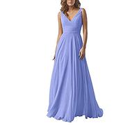 yhfshop Hochzeit Ballkleider,Kleid aus Chiffon mit doppelter Schulter und V-Ausschnitt, A-Linien-Partykleid-Lavender Purple_44,Damen Abendkleid Frau Brautjungfernkleid
