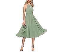 yhfshop Knielange Ballkleid Brautjungfernkleider,Unterhalb des Knies Chiffon-Partykleid in A-Linie,Gray-Green C,US8,knielangen Cocktailkleid