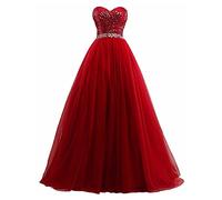 yhfshop Lang Ballkleid Brautkleid,Sexy durchsichtiges Top mit U-Boot-Ausschnitt und Perlen besetztes Partykleid,Crimson,30,Big red,50,Abendkleid Cocktailkleid Lang