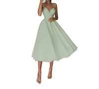 yhfshop Mittleres langes Kleid Brautjungfernkleid Satin A Wort Abendkleid-Hellgrün_12