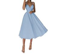 yhfshop Mittleres langes Kleid Brautjungfernkleid Satin A Wort Abendkleid-Himmelblau_16