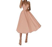 yhfshop Mittleres langes Kleid Brautjungfernkleid Satin Abendkleid-Peach Powder_8
