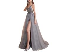 yhfshop Sexy V-Ausschnitt Perlen Partykleid, langes Abendkleid, Ballkleid, Brautjungfernkleider, Quinceanera Kleider, Partykleid-Grey_34