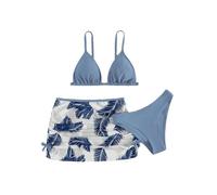 Yhong Mädchen 3-teilig Blumen-Bikini Set Hawaii-Badeanzug Tankini Set mit Strandrock Kinder Schwimmen Badeset Strandbekleidung für Kinder 6-13 Jahre Blau 152-158