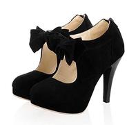 YHTootW Damen Einfarbig Runde Zehe Plateau High Heel Stilettos Geschlossene Zehe Kleid Party Pumps mit Süßer Schleife Hochzeitsschuhe für die Braut,Schwarz,37