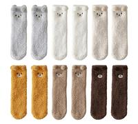 Yhuasia 6 Paare Kuschelsocken, Kuschelsocken Damen, Flauschige Socken, Cartoon-Stickerei, Polyester-Faser + Elasthan, verdickt und warm, kein Haarausfall, Schlafsocken, Bodensocken (EUR: 36-41)