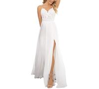 YIANN Boho-Brautkleid aus Chiffon für die Braut, mit Schlitz, Spitzenapplikationen, langes Hochzeitskleid, weiß, 36