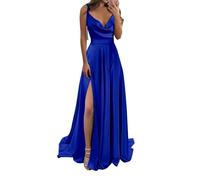 YIANN Damen Ballkleid mit Wasserfallausschnitt, Satin, mit Schlitz, ärmellos, formelles Abendkleid, langes Brautjungfernkleid, königsblau, 52 Plus
