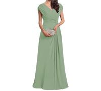YIANN Damen V-Ausschnitt Chiffon Mutter der Braut Kleider für Hochzeit Plissee Korsett Langes formelles Kleid, Dusty Sage, 52 Plus