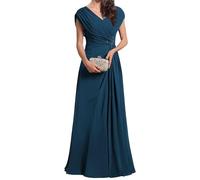 YIANN Damen V-Ausschnitt Chiffon Mutter der Braut Kleider für Hochzeit Plissee Korsett Langes formelles Kleid, blaugrün, 48