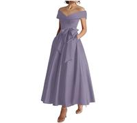 YIANN Damenkleid für die Brautmutter mit Taschen, schulterfrei, Satin, formelles Abendkleid, Partykleid, Wisteria, 38