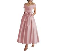 YIANN Damenkleid für die Brautmutter mit Taschen, schulterfrei, Satin, formelles Abendkleid, Partykleid, Dusty Rose, 38