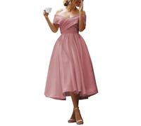 YIANN Dusty Rose Brautjungfernkleider Schulterfrei Tee-Länge Formale Kleider für Frauen A-Linie Satin Hochzeitskleid UK8