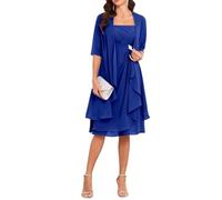 YIANN Plus-Size Mutter des Bräutigams Kleider mit Ärmeln Jacke Knielang Königsblaues Chiffon Festliches Kleid für Hochzeit UK24