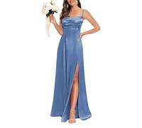 YIANN Spaghettiträger, Wasserfallausschnitt, Satin, Ballkleid mit Schlitz, A-Linie, langes Brautjungfernkleid, dusty blue, 34