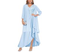 YIANN Spitzen-Applikation Chiffon Mutter der Braut Kleider lang für Damen Zweiteiler Übergröße formelles Partykleid Hellblau UK22