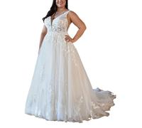 YIANN Spitzen-Applikation, Tüll, Brautkleider für Damen, mit Schleppe, A-Linie, langes formelles Brautkleid, weiß, 58 Plus