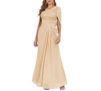 YIANN Spitzen-Mutter-des-Bräutigam-Kleider mit Umhang Champagner Lang Formale Mutter des Bräutigam Kleider für Hochzeit UK12
