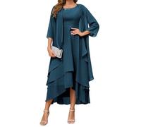YIANN Tee-Länge Brautmutterkleider für Frauen mit Jacke, gestuft, Chiffon, formelles Abendkleid, pfau, 48 Plus