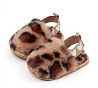 Yibubu braune Babyschuhe, Leopard Muster Baby Mädchen Hausschuhe, warme und bequeme Baby Mädchen Sandalen, rutschfeste Gummisohle Babys Erste Lauflern