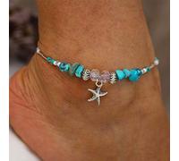 Yienate Boho-Fußkettchen, einfach, türkis, Yoga, Strand, Seestern-Anhänger, Sommer, Barfuß, Strand, Fußschmuck für Frauen und Mädchen (Silber)