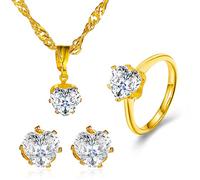 Yienate Braut Herz Kristall Halskette Ohrringe Ring Set Gold Liebe Herz Zirkonia Kristall Anhänger Halskette Ohrringe Ring Hochzeit Schmuck-Set Für Frauen Mädchen