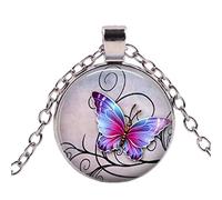 Yienate Lange Kette Zeit Edelstein Schmetterling Halskette Ketten Anhänger Vintage Bernstein Halskette Pullover Kette für Frauen und Mädchen