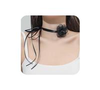 Yienate Schwarzes Halsband Kamelie Blume Schnürung Halskette Vintage Langes Band Blumen Halsband Gothic Blume Schleife Spitze Kragen Halskette Sexy Cosplay Krawatte Halskette Geschenke Für Frauen