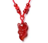 yigedan Damen rot Achat Fox Queen Anhänger Halskette Erdung Stein Schutz