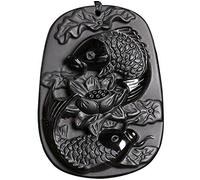 yigedan Halskette mit Anhänger aus natürlichem Obsidian, Silber, Lotusblüte, Libelle, Fisch, Karpfen