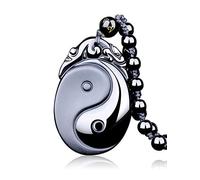 yigedan Halskette mit Anhänger aus reinem natürlichem Obsidian, Bagua, Tai Chi, Kristall, Edelstein-Anhänger, Unisex