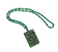 yigedan Halskette mit Anhänger, chinesisch, handgeschnitzt, natürliche Jade, Glücksanhänger, Motiv Drachen, Grün