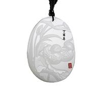 yigedan Halskette mit Anhänger, natürliches weißes Jade, Lotus, Mandarine, Ente, Asiatische, Unisex, Erwachsene