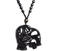 yigedan Halskette mit Elefanten-Anhänger aus natürlichem Obsidian, Mutter und Kind, groß